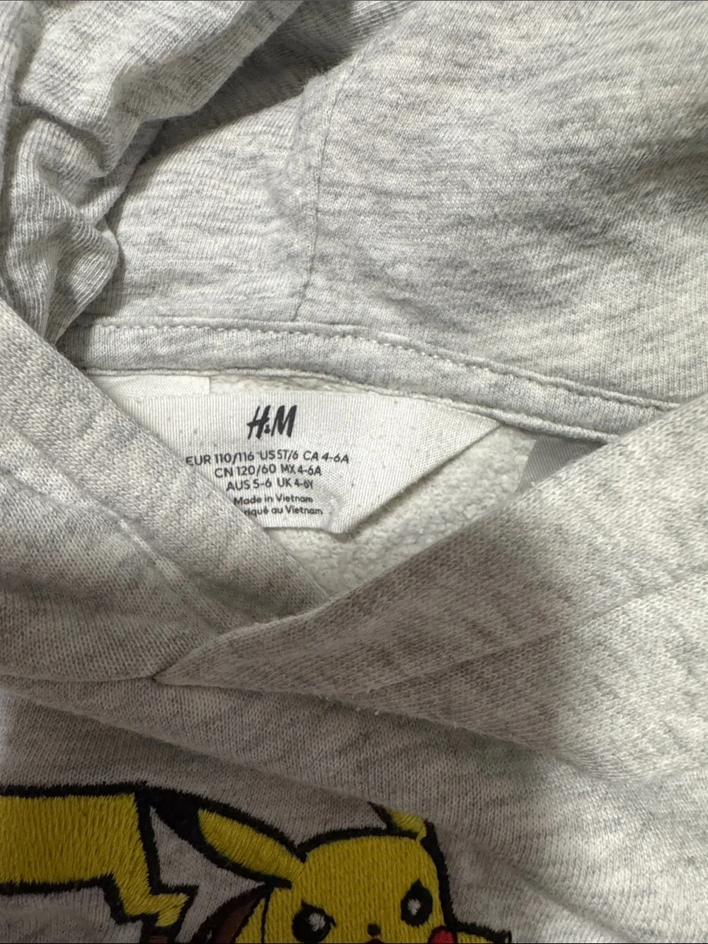 H&M Gray Hoodie with Embroidered Pikachu Graphic